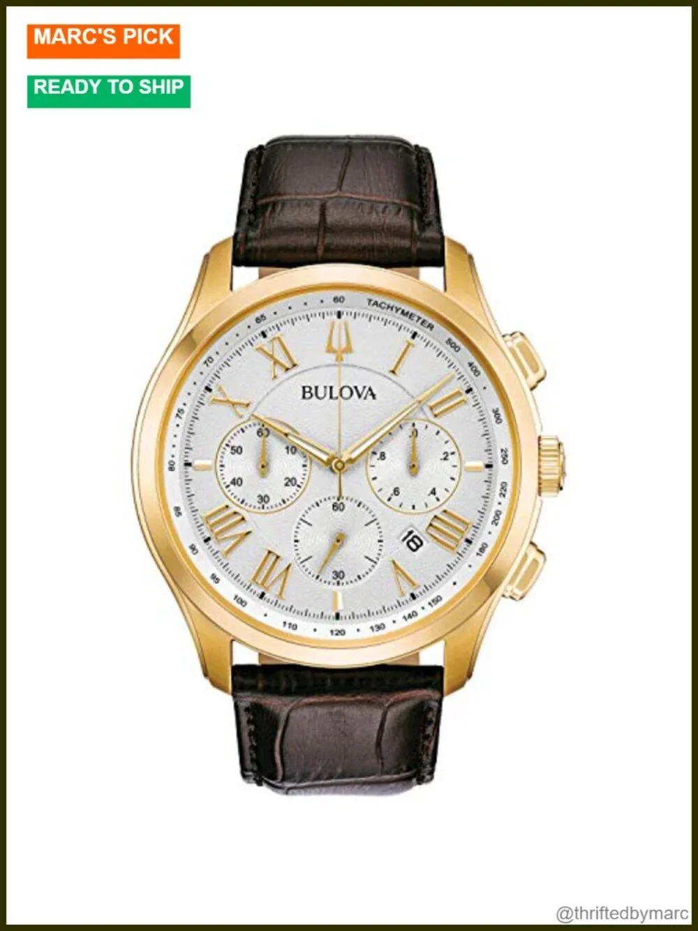 Men's Classic Brown Leather Strap Chronograph Watch 46.5mm